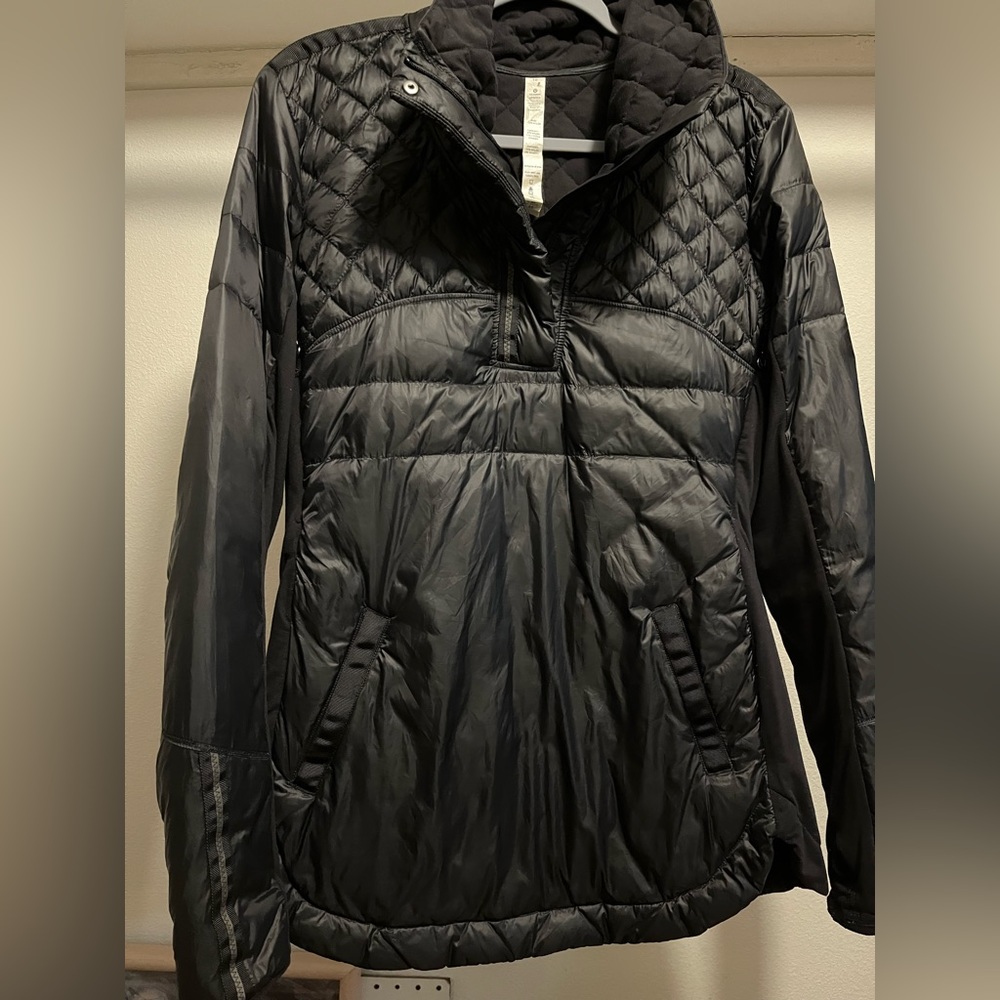 Lululemon “Down For A Run” Quilted Goose Down Pullover Jacket, Size 10, Black